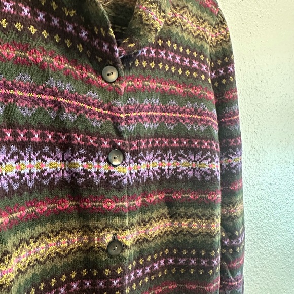 Talbots VINTAGE Wool Blend Fair Isle Shawl Collar Button Down Knit Cardigan - Picture 4 of 8